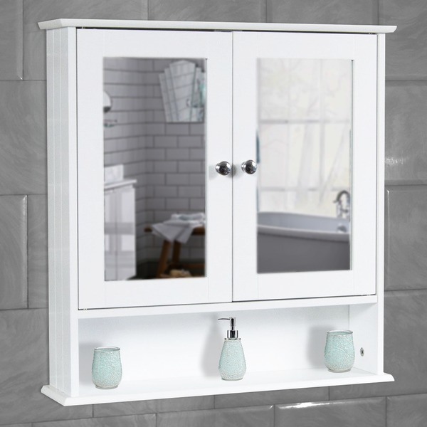 White Bathroom Wall Cabinet Storage Cupboard with Mirror ...