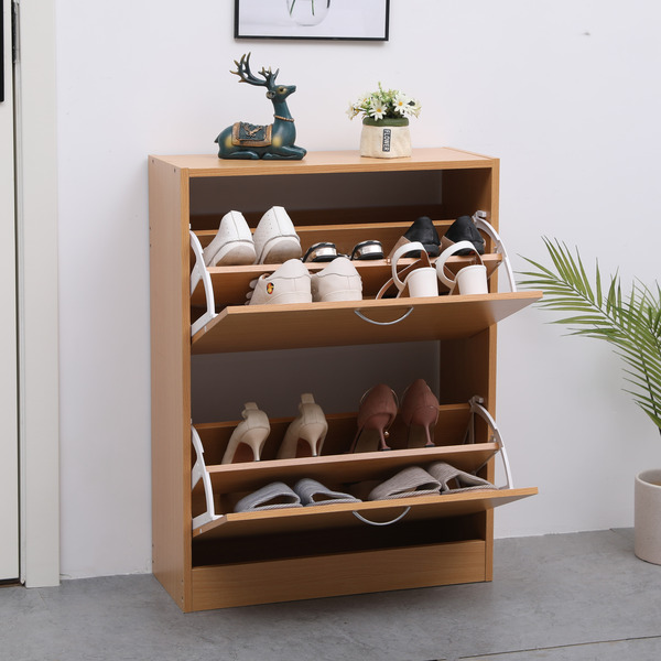 AVC Designs 2 Drawer Shoe Storage Cupboard Footwear Cabinet Rack Pine ...