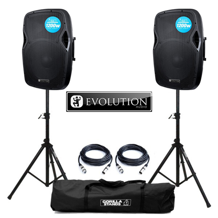 Evolution Audio RZ15A V3 Active Speaker (Pair) with Stands and Cables