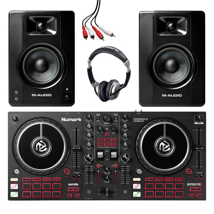 Numark Mixtrack Pro FX + M-Audio BX3 (Pair) with Headphones + Cable