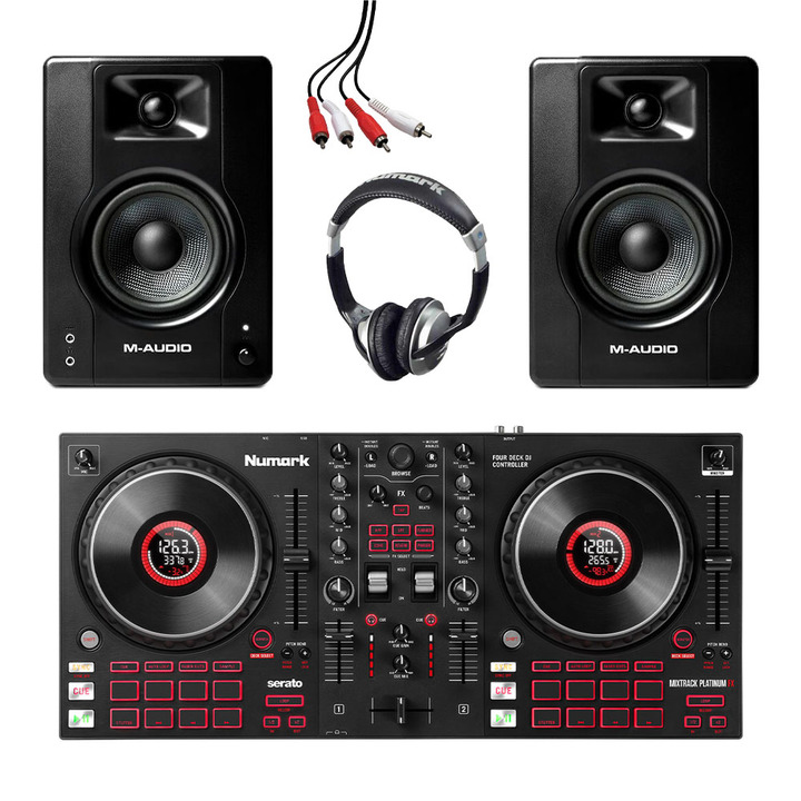 Numark Mixtrack Platinum FX + M-Audio BX4 (Pair) with Headphones + Cable