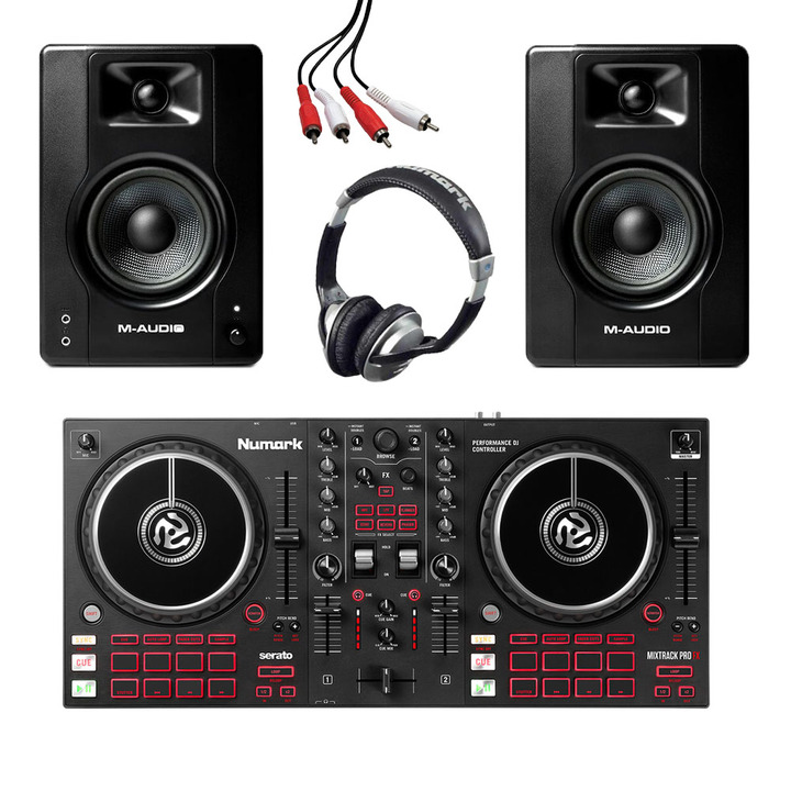 Numark Mixtrack Pro FX + M-Audio BX4 (Pair) with Headphones + Cable