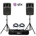 QTX QX12A Active Speakers with Stands and Cables
