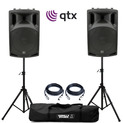 QTX QX15A Active Speakers with Stands and Cables
