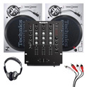 Technics SL1200MK7 (Pair) + M4 Black Mixer with Headphones & Cable